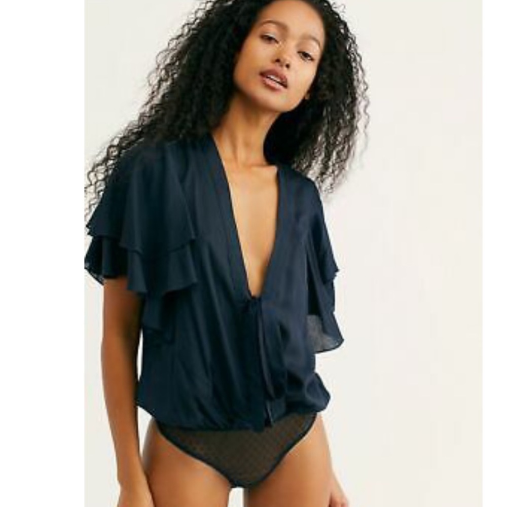 Free People NWT Call Me Later Flutter Sleeve Bodysuit